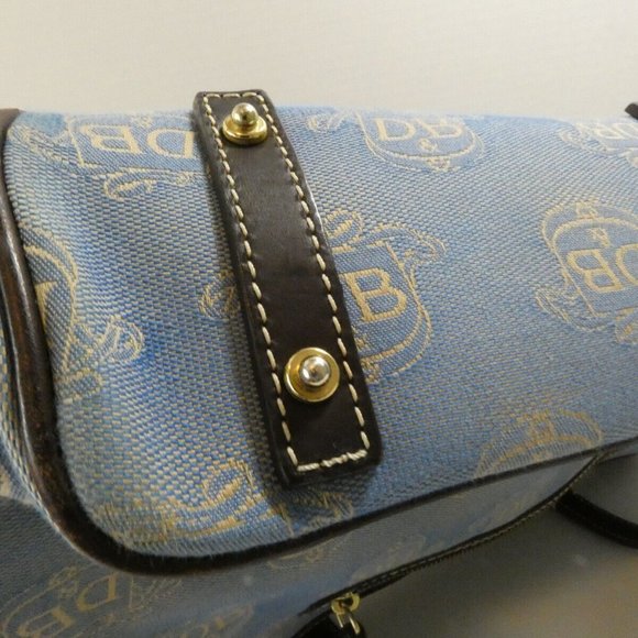 Dooney & Bourke Satchel Blue Denim DB Saddlebag Logo Handbag Leather Trim Purse - Picture 4 of 16